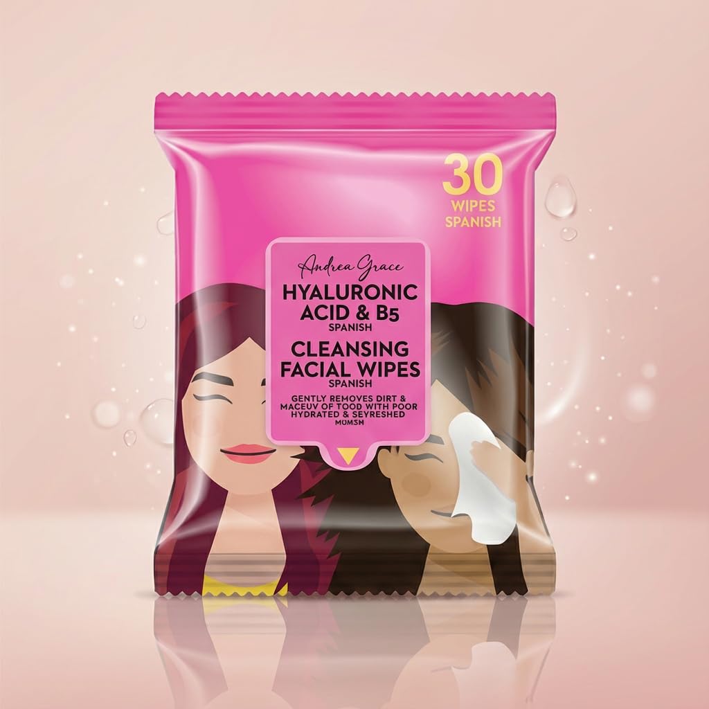 Andrea Grace 4 Pack Face Wipes for Women - Cleansing Makeup Remover Wipes with Collagen & Peptides, Niacinamide & Retinol, Vitamin C & Glycolic Acid, Hyaluronic Acid - 120 Pcs