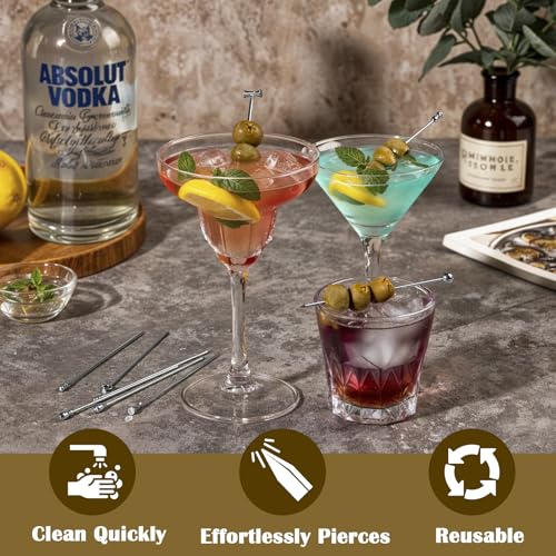 Stainless Steel Martini Picks - 9 Pcs Reusable Cocktail Skewers