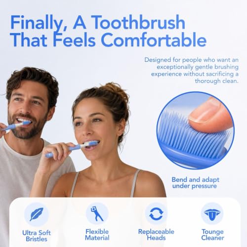 Ultra-Soft Toothbrush for Sensitive Gums with 2 Reusable Heads