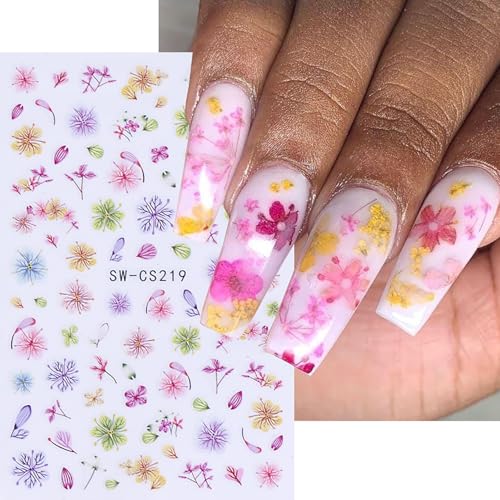 TANYOOTO 3D Flower Nail Art Stickers Mix - Spring Petal Decals, 6 Sheets (3D Flowers02)