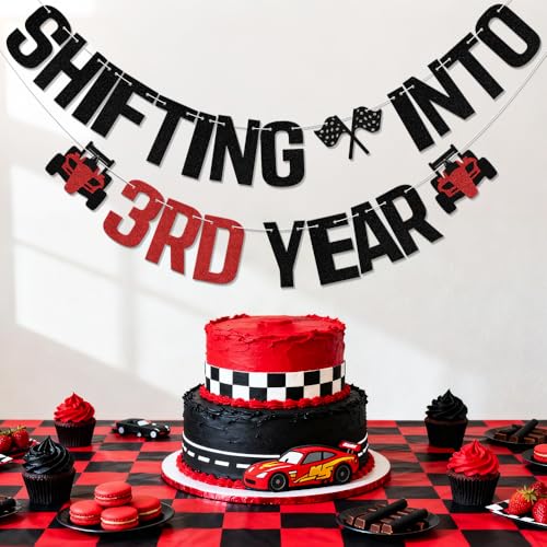 Shifting into 3rd Year Racing Car Birthday Banner Decoration
