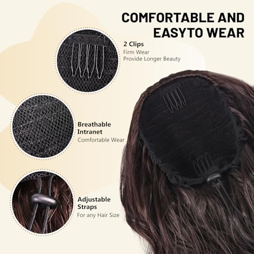 LEEONS 26 Inch Black Wavy Drawstring Ponytail Extension for Women