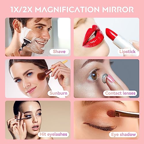 CORROY White 1x/2x LED Travel Makeup Mirror Compact with Light, Dimmable & Rechargeable, Pocket Size for Handbags & Gifts