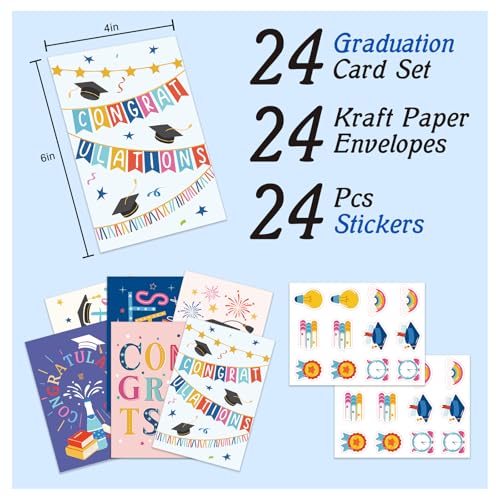 24 Pack Graduation Cards with Envelopes - Celebrate High School & College