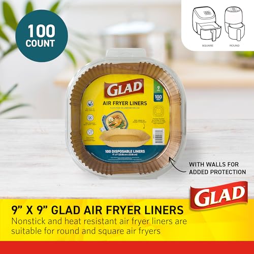 Glad Air Fryer Liners - Nonstick 9-Inch with Raised Walls, 100 Count
