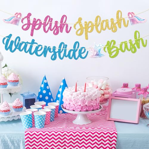 Qttier Splish Splash Waterslide Bash Banner - Pool Party Decor