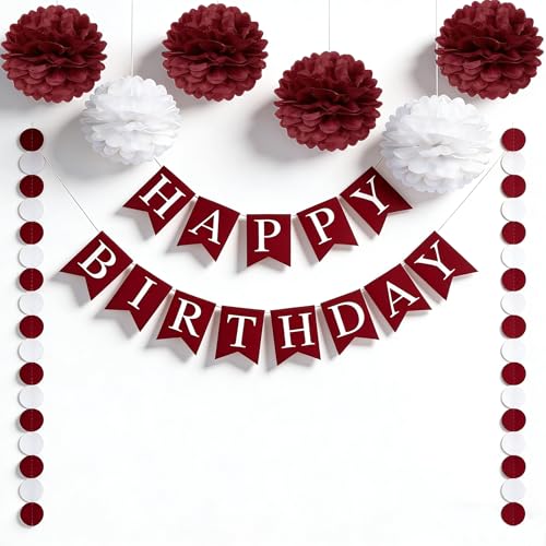 Burgundy Maroon Pom Poms & Streamers for Birthday Party Decor