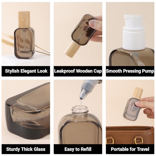 Segbeauty 4 Black Refillable Glass Travel Bottles 1oz Pump Dispensers for Skincare & Oils