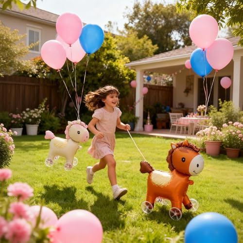 Walking Pony Foil Balloons - 2 Pack, Self-Standing Kids Party Decor