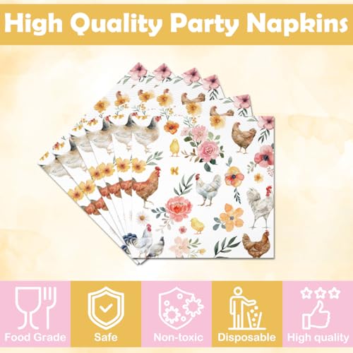 50PCS Watercolor Floral Chicken Napkins - Rustic Party Supplies