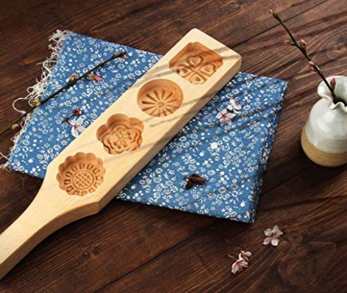 Wooden Mooncake Mold for DIY Baking - 4 Flower Design