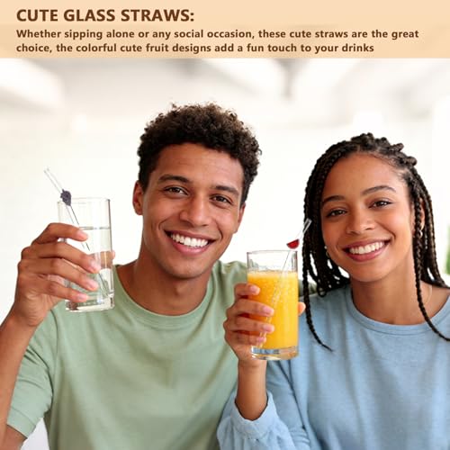 Reusable Glass Straws Set with Fruit Charms - 10 Pack, 7.9"