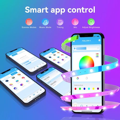 TJOY 25ft LED Strip Lights - RGB Color Changing with Remote & App Control
