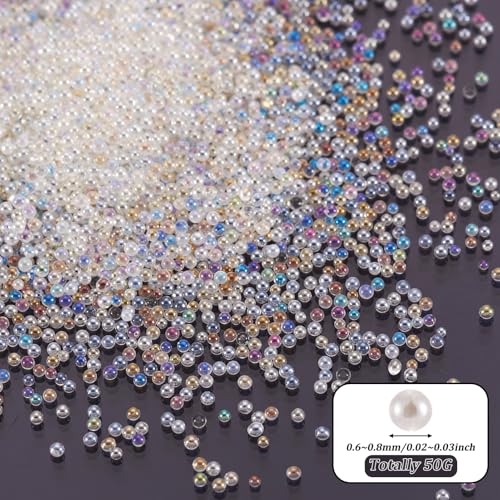 Translucent Micro Beads for Nail Art, 50g Ivory Glass Caviar Decorations