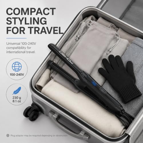 DSHOW Black 0.3 Inch Mini Flat Iron for Short Hair & Beards, Travel-Ready Ceramic Straightener