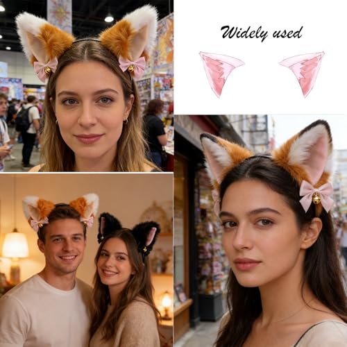 Black & Brown Plush Cat Ears Headband for Cosplay & Parties