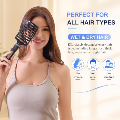 Elfirly Detangler Hair Brush for Wet & Dry Thick & Fine Hair - Black & Pink
