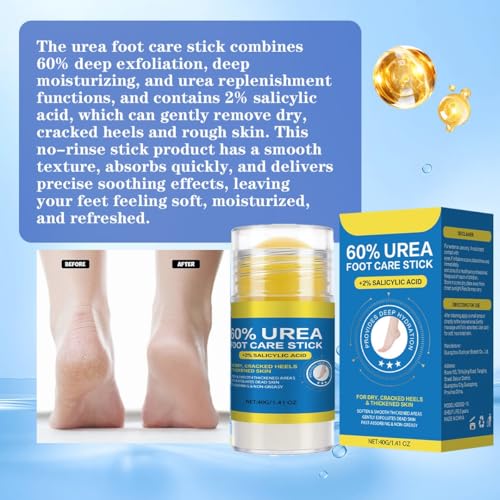 Urea Foot Care Stick 60% with Salicylic Acid for Dry Cracked Feet & Skin