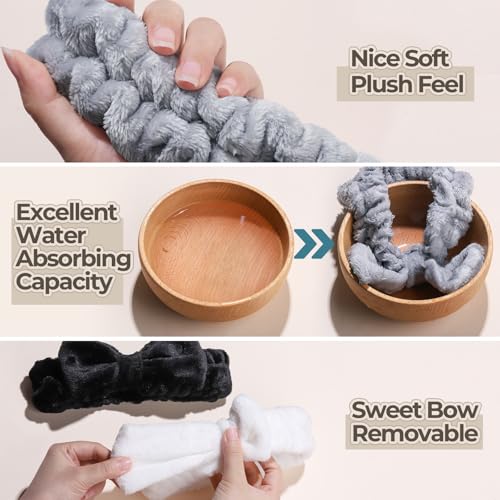 LEOBRO Spa Headband & Scrunchies Set - 6pcs in Black, White, Gray