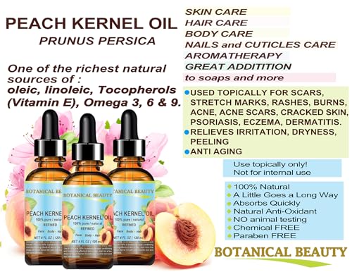 Peach Kernel Oil 100% Pure Cold-Pressed Carrier Oil for Face, Skin & Hair – 4 Fl oz (120 ml)
