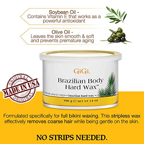 GiGi Brazilian Body Hard Wax for Hair Removal, Non-Strip for Coarse Hair, Ideal for Bikini, Face & Sensitive Areas, 14 oz, 1 Pack