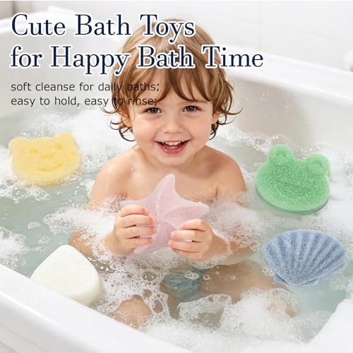 5-Pack Natural Konjac Baby Bath Sponges - Gentle Exfoliating Shapes