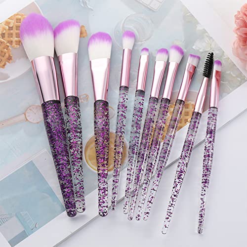 ANROLA 10-Piece Glitter Handle Makeup Brush Set with Cosmetic Bag - Professional Face & Eye Brushes