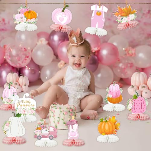 12 PCS Pumpkin Honeycomb Centerpieces for Baby Shower Decor