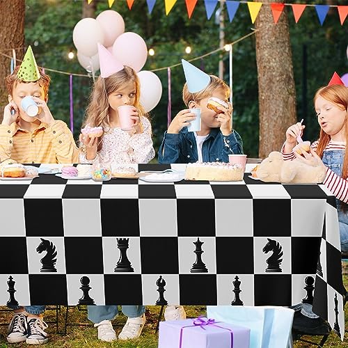 Black and White Checkered Tablecloth for Party - 53x98 Inches