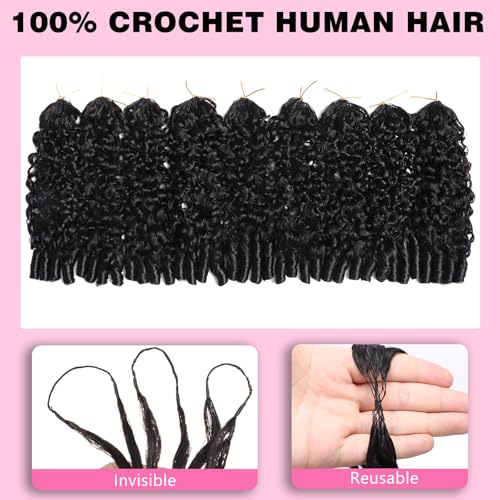 Beauty Queen Burmese Curly Crochet Human Hair 20 Inch 120g Knotless Pre-Separated Feather Human Hair Crochet Bundles 3C4A Lightweight Reusable Remy Hair Extensions for Women Natural Black Color