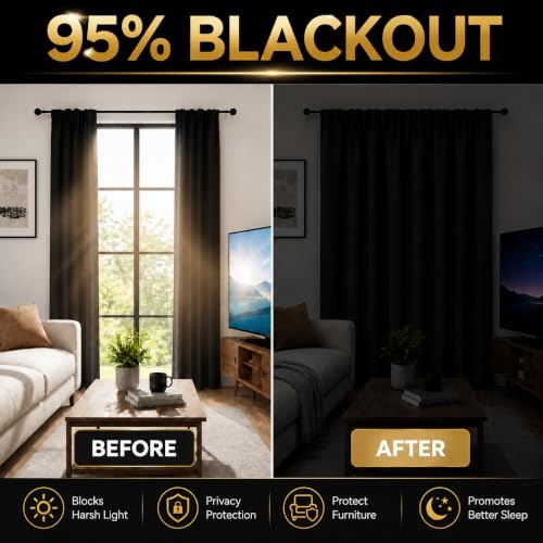 Gwine Blackout Curtains - 63 Inch Thermal Insulated Drapes, 2 Panels
