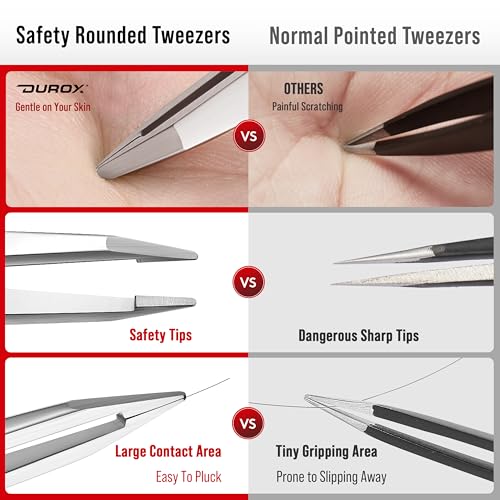 DuroX Precision Round Tip Tweezers for Facial Hair Removal