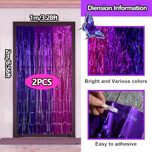 Purple Pink Foil Fringe Curtains - 2 Pack for Birthday Parties