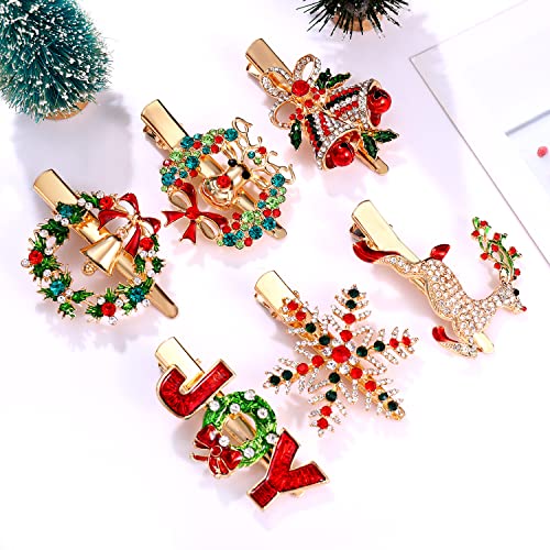 6PCS Xmas Hair Clips Set - Christmas Hair Barrettes with Reindeer, Snowflake & Jingle Bell