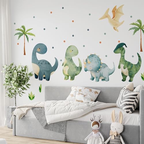 Watercolor Dinosaur Wall Decals for Kids' Rooms - Self-Adhesive Art