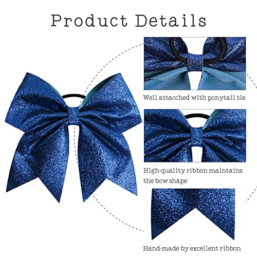 Royal Blue Glitter Cheer Hair Bows 6PCS - 7 Inch Large Sparkly Hair Accessories for Cheerleaders