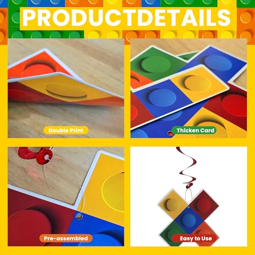 Building Block Birthday Party Decorations Set - 20pcs Banner & Cupcake Toppers