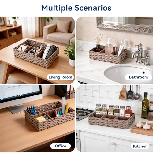 Whitmor 4-Compartment Woven Storage Basket - Makeup Organizer & Divider