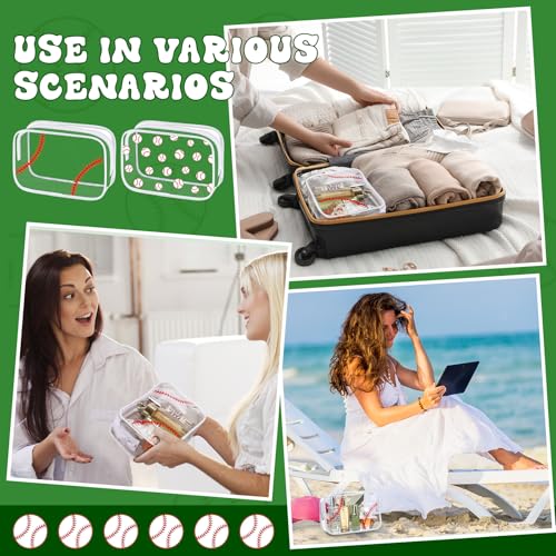 12 Pcs Baseball Clear Makeup Bags with Zipper - Waterproof Travel Case
