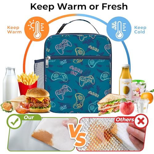 Clastyle Gamer Lunch Bag | Insulated Blue Gamepad Lunch Box for Kids