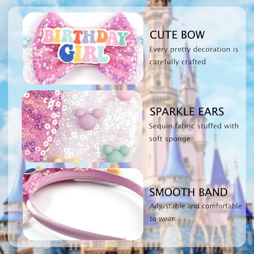 White Sequin Mouse Ears Headband for Women Birthday Girl Hair Accessory
