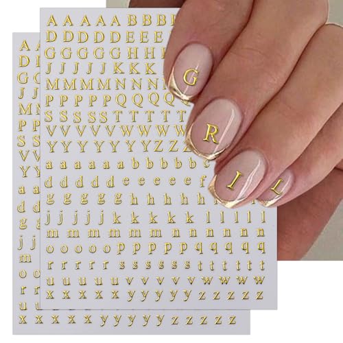 3D Alphabet Nail Art Stickers - 8 Sheets Self-Adhesive Decals
