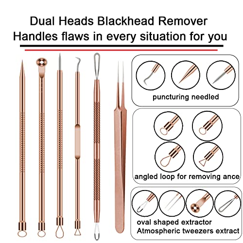 BLAAROOM Rose Gold 6-Piece Pimple Extractor Kit - Blackhead & Acne Removal Tools