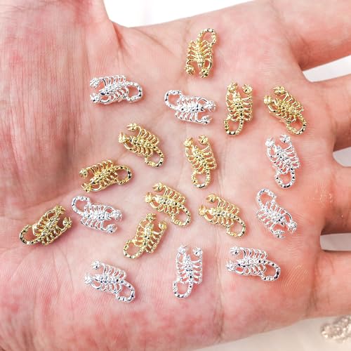 DANNEASY 30Pcs 3D Scorpion Nail Charms – Scorpion-Shape Alloy Nail Art, Flat-Back, Gold/Silver/Rose Gold/Black, Variation: Scorpion Series 3