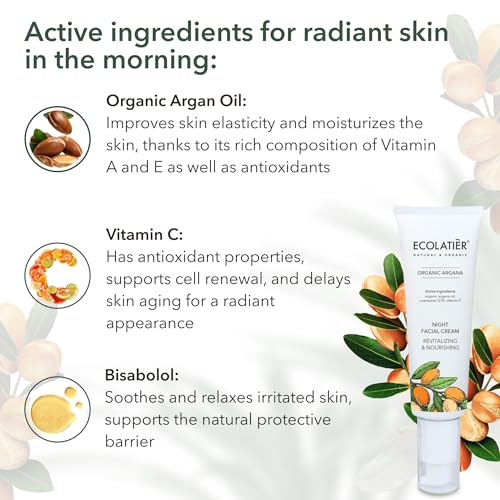 ECOLATIER Organic Argan Night Face Cream 1.7 Fl Oz – Anti-Aging, Nourishing & Vegan Night Moisturizer
