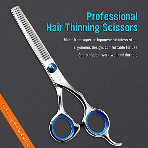 COOLALA Stainless Steel Hair Cutting Scissors Thinning Shears 6.5 Inch Professional Salon Barber Haircut Scissors Family Use for Man Woman Adults Kids