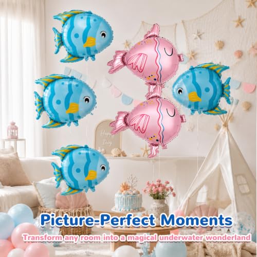 Gejoy 6 Pack Tropical Fish Balloons - 23 Inch Blue & Pink Foil