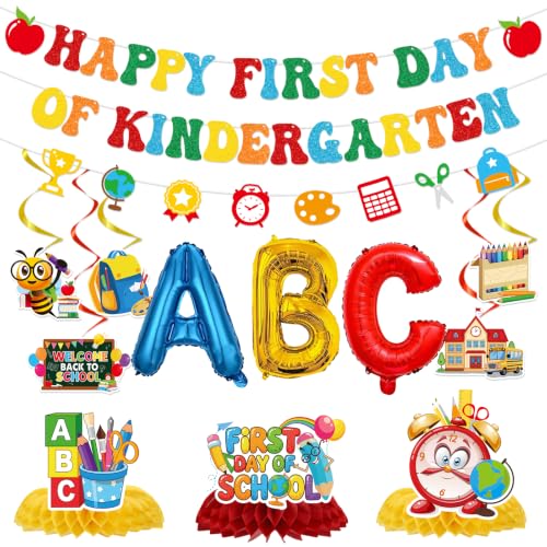 Happy First Day of Kindergarten Decoration Set - 14 Pcs Banner & Balloons
