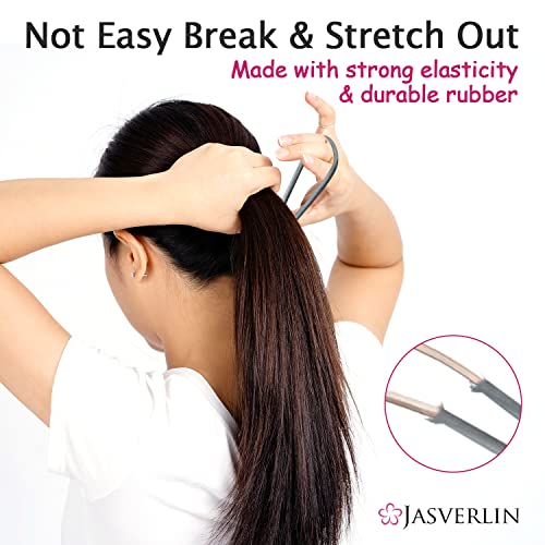 JASVERLIN Gray No Metal Hair Elastics - Strong & Durable 50 Pack