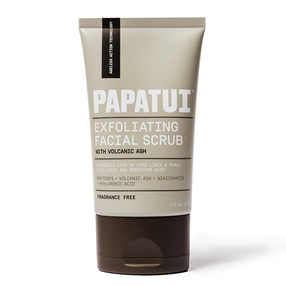 Men's Face Exfoliating Scrub - Unscented Facial Cleanser with Peptides & Volcanic Ash | Smooths Skin Texture, 4 oz